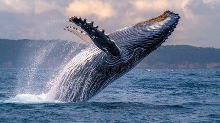 Fototapeta premium Majestic Humpback Whale Breaching in Ocean Majesty