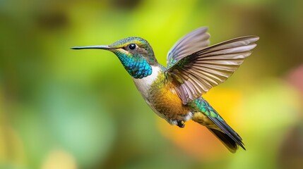 Naklejka premium Vibrant Close-up of a Graceful Hummingbird in Mid-Flight