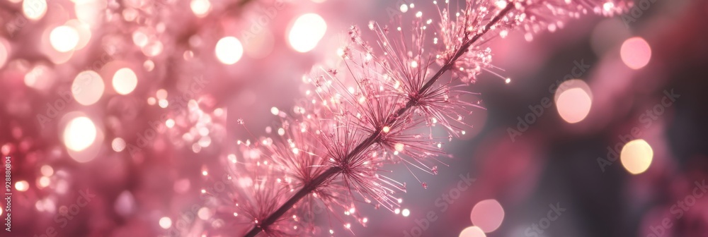 Poster a beautiful soft pink branch is adorned with enchanting, sparkling bokeh lights that capture attenti