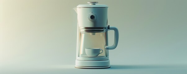 White coffee maker on white background, 4K hyperrealistic photo