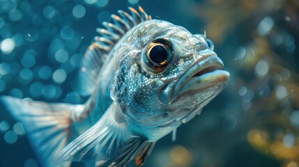 Fototapeta premium Goldfish swimming in the ocean, captured from an underwater perspective.