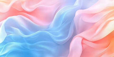 Obraz premium A mesmerizing abstract image featuring smooth, flowing waves in soft gradient colors of pink, blue, and subtle orange. 