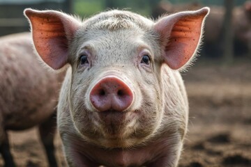 Fototapeta premium Portrait of cute breeder pig with dirty snout, Close-up of Pig's snout