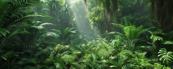 Lush rainforest with diverse plant life, 4K hyperrealistic photo