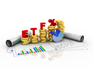 3d illustration Exchange Traded Fund with gold coin
