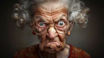 Elderly Woman with Angry Expression
