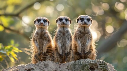 A trio of three-toed sloths sitting on a rock,
