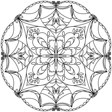 Mandala flower illustration.Abstract painted flowers.Circular mandala .floral madala pattern .Coloring book illustration.Beautiful striped flowers.Adult meditation illustration.