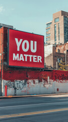 Billboard on city street during sunset with you matter text