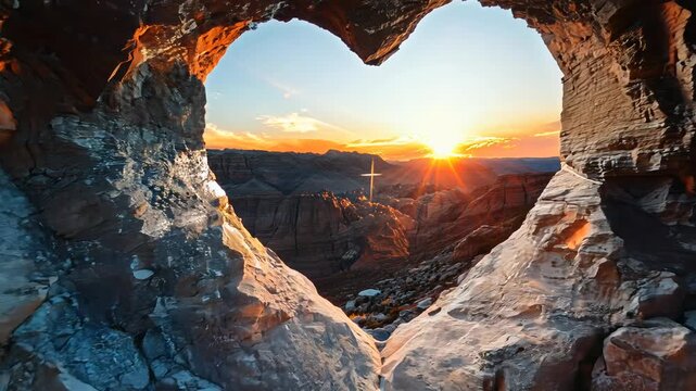 rock formation with a heart shape  overlooking a stone valley