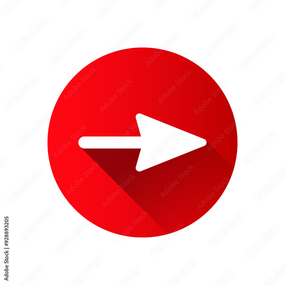 Poster arrow icon in flat style white color with black shadow in red circle isolated on white background