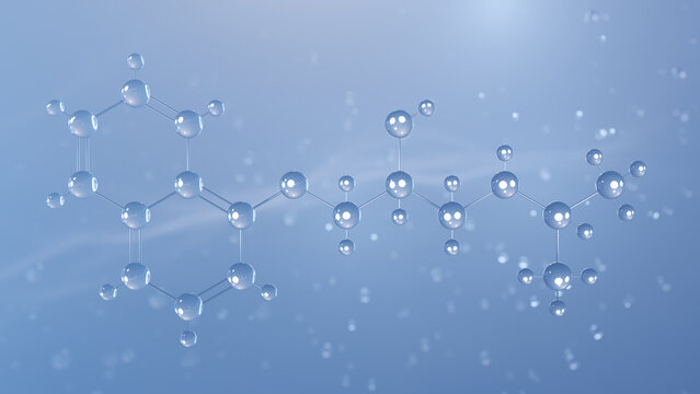 propanolol molecular structure, 3d model molecule, beta blocker, structural chemical formula view from a microscope
