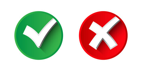 Check mark and cross button icon. Yes or No symbol. Approved sign. Vector illustration on white background
