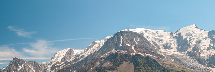 Mont Blanc Massif Is Dominating Chamonix Valley With Its Huge Snow Covered Mountain Peaks