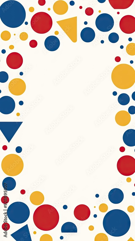 Poster whimsical abstract art with colorful leaves and playful patterns on a beige backdrop
