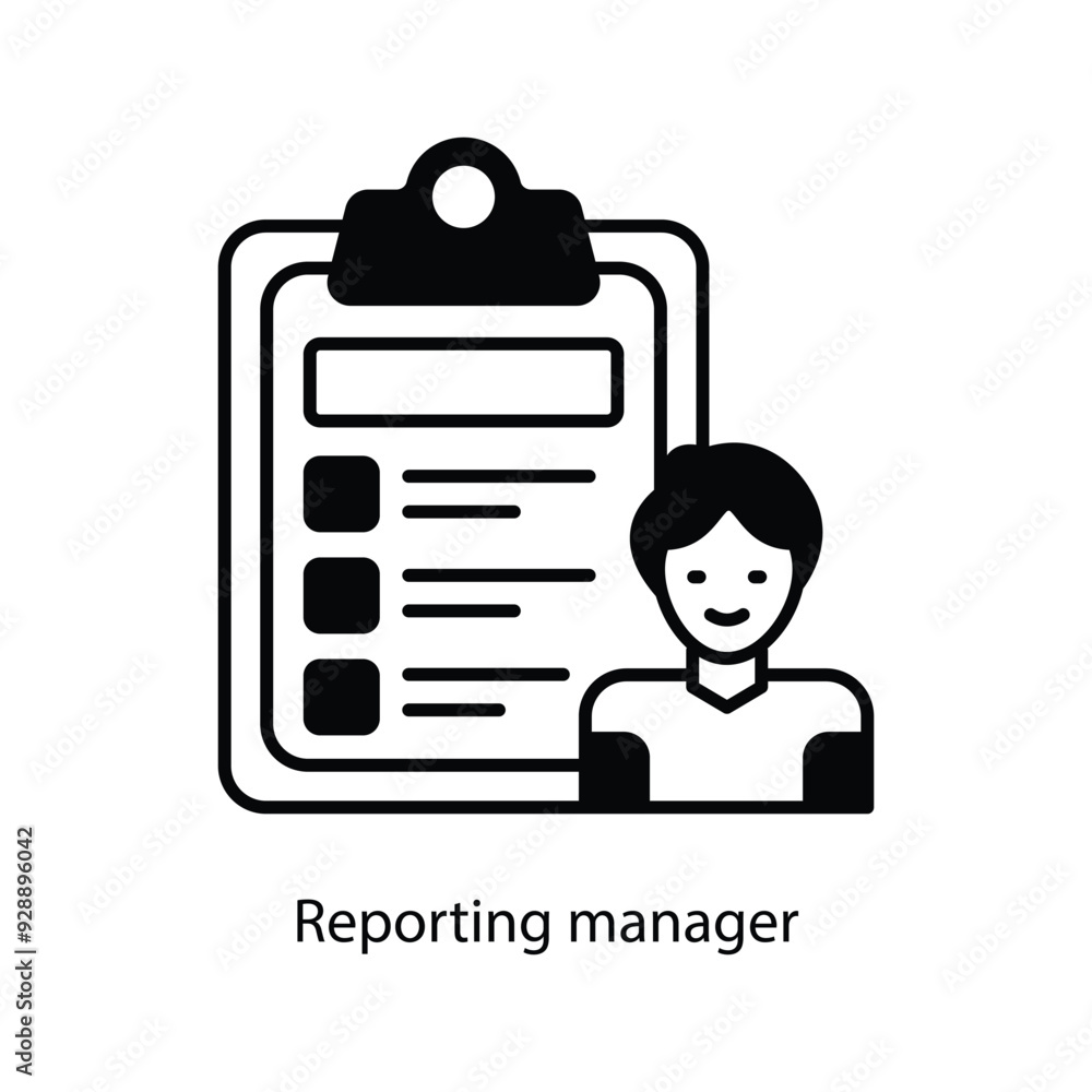 Poster reporting manager vector filled outline icon design illustration. graphic design symbol on white bac