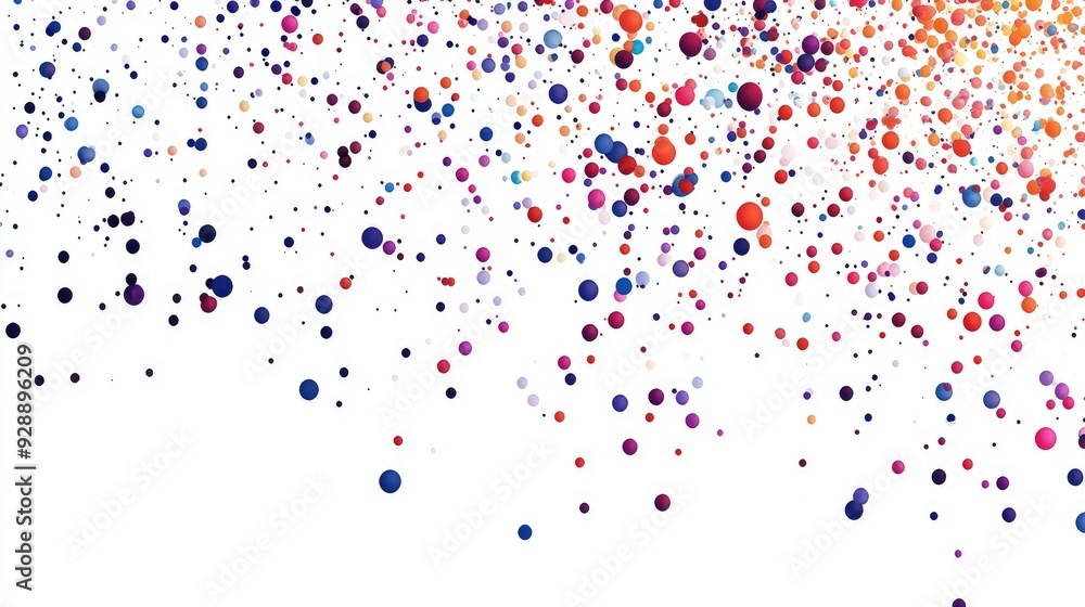 Aufkleber a beautiful flow of colorful dots resembling raindrops, cascading dynamically on a minimal white bac