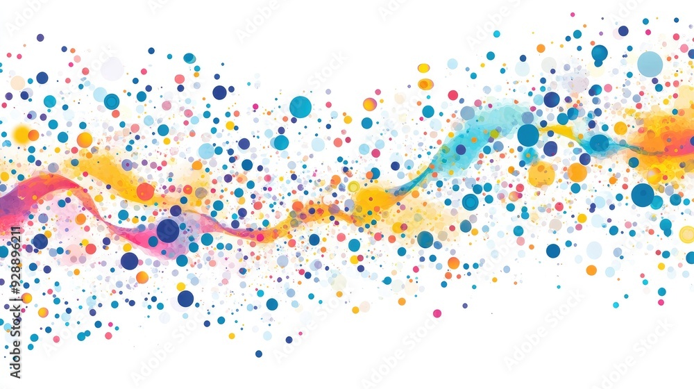 Aufkleber a beautiful flow of colorful dots resembling raindrops, cascading dynamically on a minimal white bac