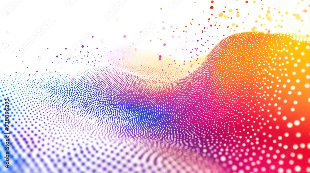 Poster a mesmerizing flow of vibrant dots, dynamically cascading down on a white background, perfect for ab