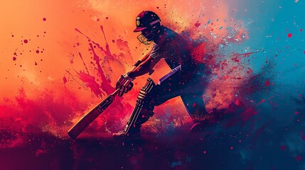 Close-up shot of a cricket player hitting the ball in a front view action shot.