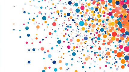 Obraz premium Abstract falling dots in various colors, forming a dynamic pattern against a pure white background, perfect for modern design