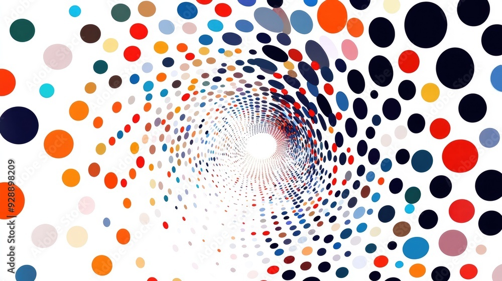 Poster abstract polka dot web in a spiral pattern on a clean white background, offering a vibrant and dynam