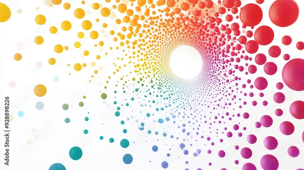 Poster abstract polka dot web in a spiral pattern on a clean white background, offering a vibrant and dynam