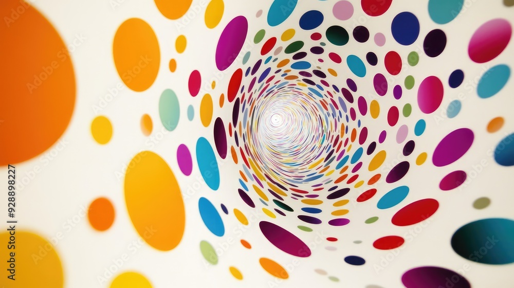 Poster abstract polka dot web in a spiral pattern on a clean white background, offering a vibrant and dynam