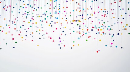 Beautiful abstract design with dynamic colorful dots raining down on a crisp white background for a playful effect