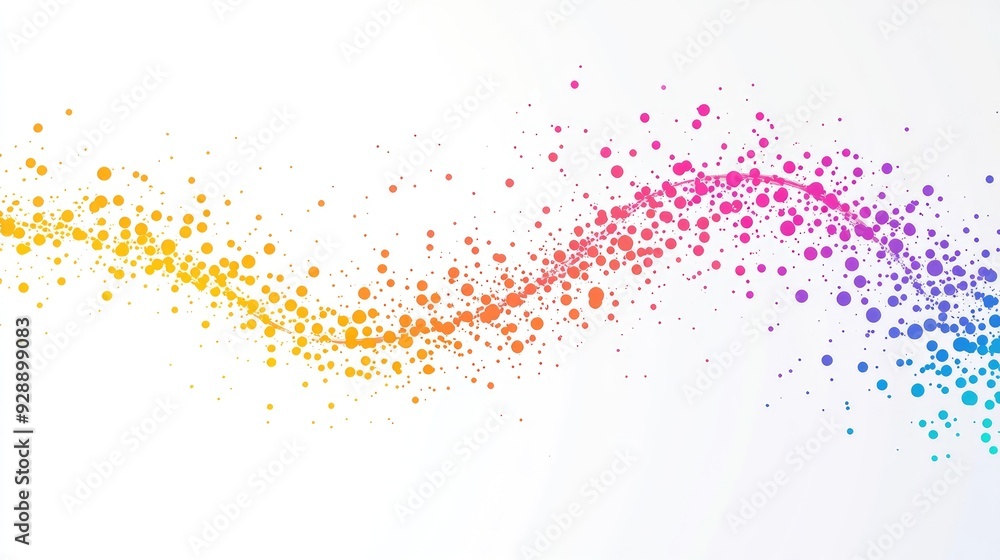 Poster beautiful abstract raindrop-inspired design with colorful dots dynamically falling on a clean white 
