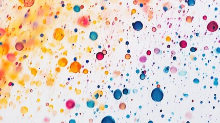 Colorful dots in a dynamic raindrop pattern, falling gracefully on a white background for an abstract and vibrant design