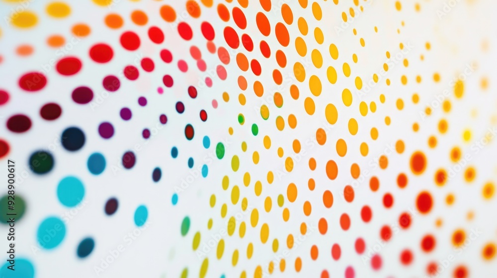 Poster colorful polka dot web in a spiral pattern on a clean white background, creating a lively and modern