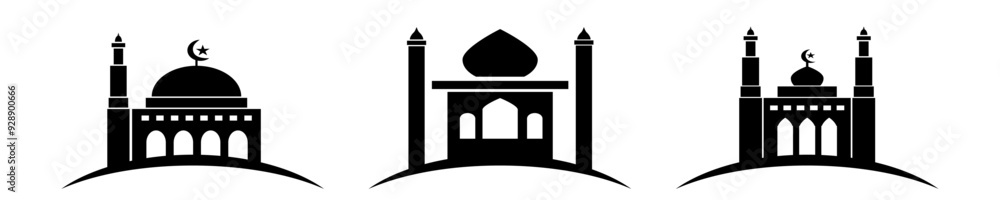 Wall mural mosque symbol silhouette, islamic simple logo for simple design illustration vector of traditional celebration greeting card. ornament graphic art of masjid shape for indonesian invitation card