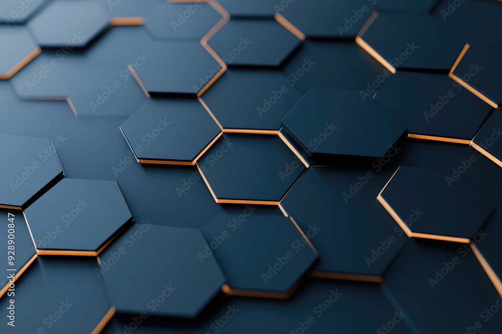 Poster elegant hexagonal tiles, arranged in a modern pattern, featuring a glossy black surface accented by 