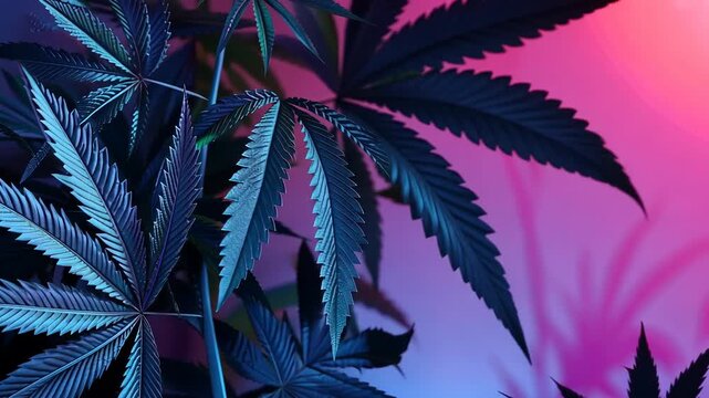 Vivid colors in cannabis leaves silhouette background