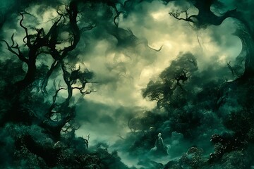 Ethereal Forest with Foggy Atmosphere - Illustration