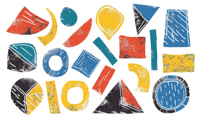 Abstract geometry colorful doodle linocut vector set, decoration, background, icons, hand drawn graphic
