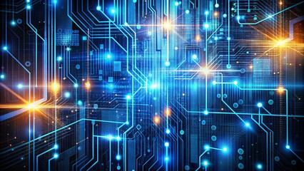 Obraz premium Digital abstract background with glowing circuits, binary code, and futuristic grid patterns, representing advanced cybersecurity measures and data protection in a high-tech world.