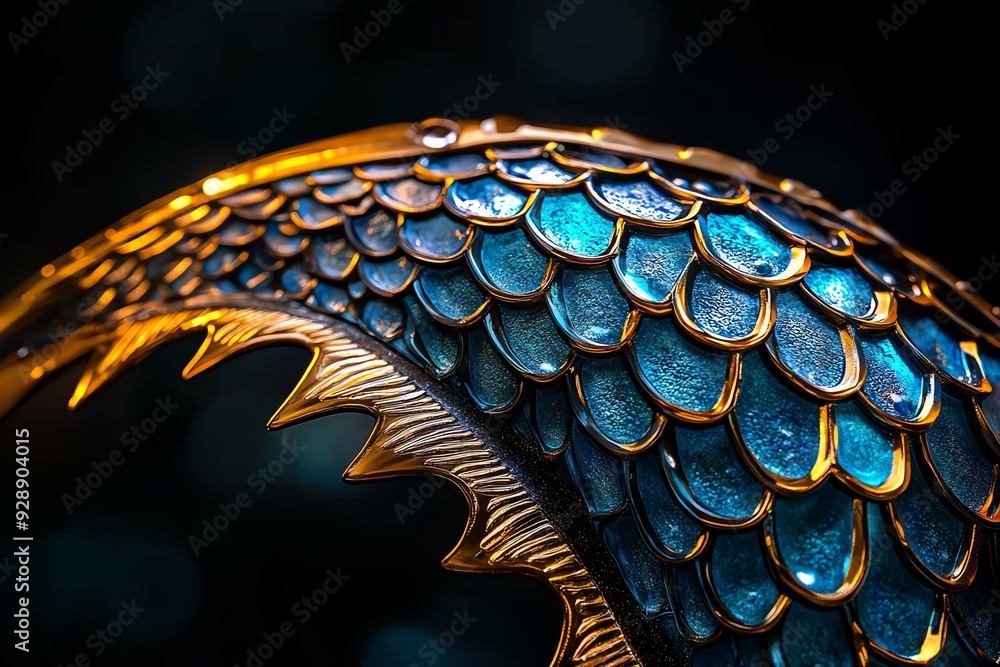 Poster a close-up shot of a mermaid's tail, showing the intricate scales and the way they catch the light u