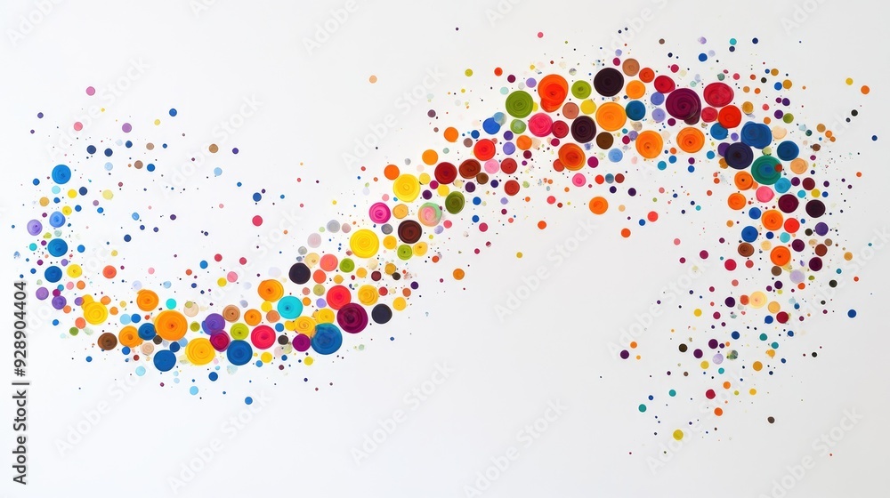 Poster vivid polka dot spiral on a clean white backdrop, blending movement and color in a dynamic design