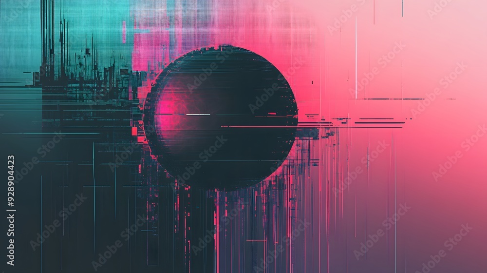 Poster abstract glitch art with a circular object