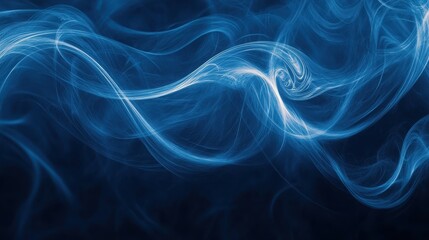 Fototapeta premium Abstract swirling blue smoke on a dark background, creating a sense of motion and fluidity.