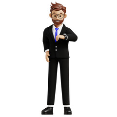Obraz premium Business man checking time 3d character illustration
