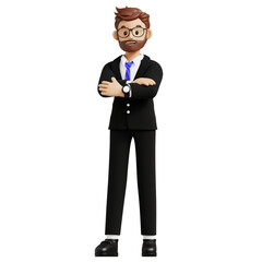 Business man with folded hands 3d character illustration