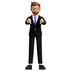 Business man with thumbs down gesture 3d character illustration