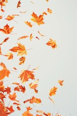 Obraz premium A bunch of leaves floating and twirling in the air, perfect for autumn or nature-themed images