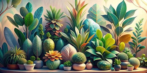 Fototapeta premium Biomorphic Symphony: Harmonious blend of plant and abstract forms, organic colors, fluid textures, calming effect
