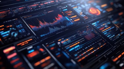 A computer monitor displays a variety of colorful icons and graphs. Scene is one of technology and innovation, with the bright colors