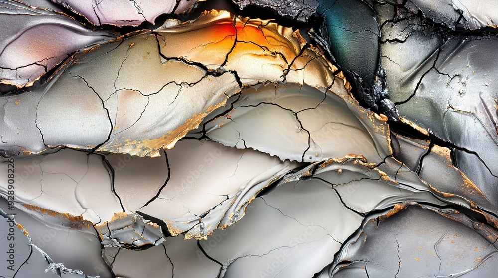 Poster a zoomed-in image of artwork with visible cracks and a red spot at its center