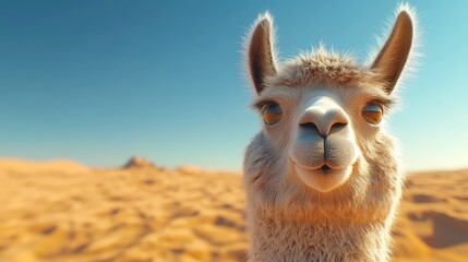 Obraz premium Llama in the Desert Created with Generative AI Technology, Showcasing a Surreal and Whimsical Scene of a Llama in a Vast, Arid Landscape